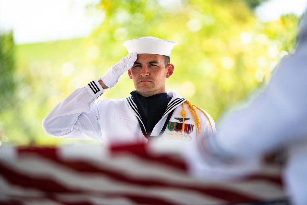 Military Funeral Honors Are Conducted for U.S. Navy Hospital Corpsman Petty Officer 3rd Class Ernest August Barchers, Jr. in Columbarium Court 11