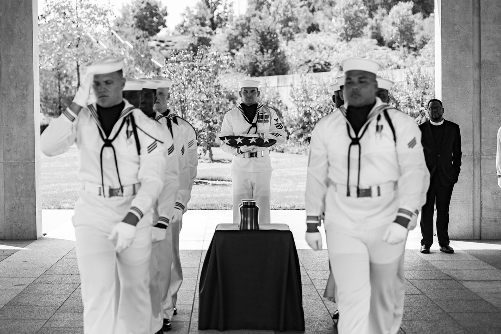 Military Funeral Honors Are Conducted for U.S. Navy Hospital Corpsman Petty Officer 3rd Class Ernest August Barchers, Jr. in Columbarium Court 11