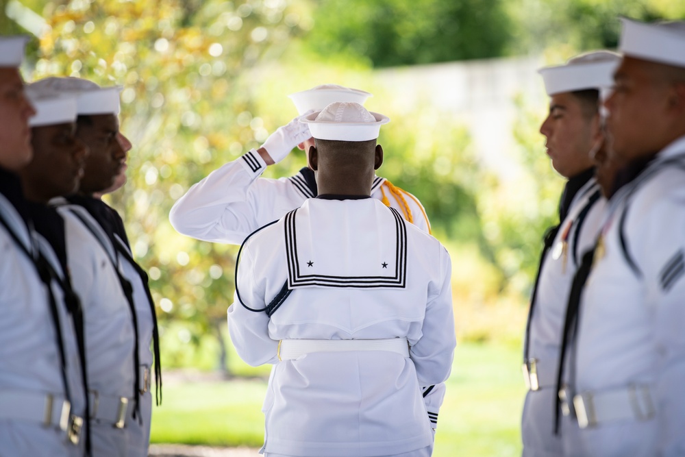 Military Funeral Honors Are Conducted for U.S. Navy Hospital Corpsman Petty Officer 3rd Class Ernest August Barchers, Jr. in Columbarium Court 11