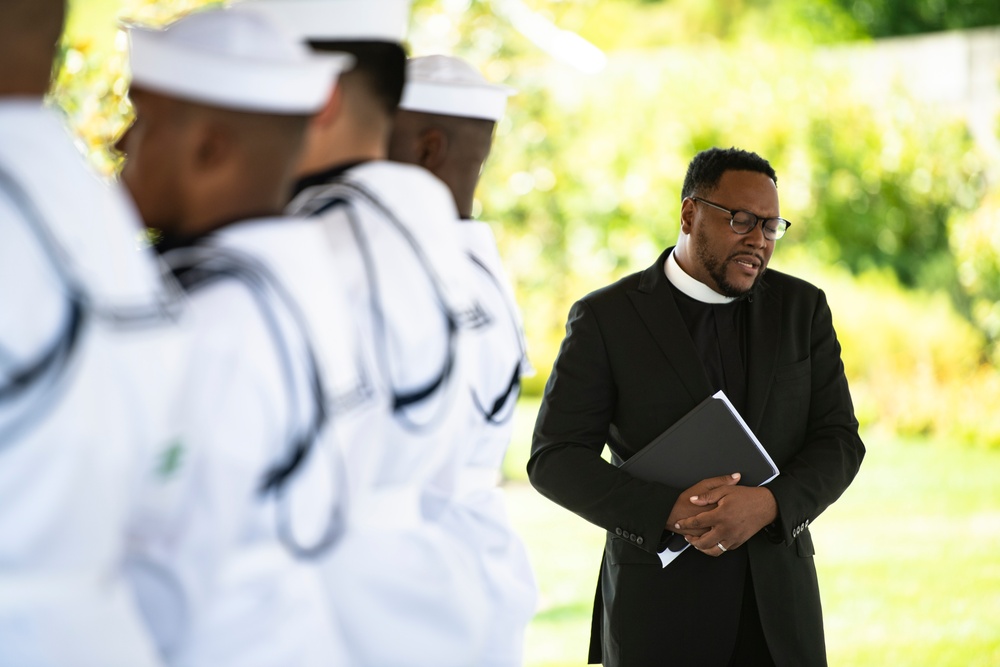 Military Funeral Honors Are Conducted for U.S. Navy Hospital Corpsman Petty Officer 3rd Class Ernest August Barchers, Jr. in Columbarium Court 11