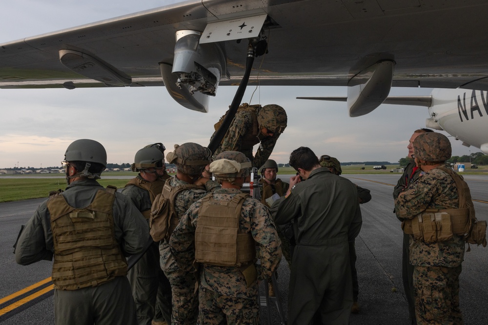 Large Scale Exercise 2023: U.S. Marines and Sailors operate a forward refueling point