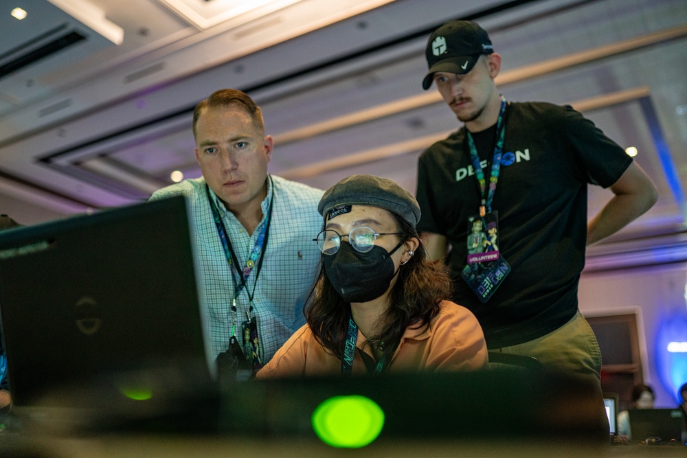 Marines with Force Headquarters Group attend DEF CON 31, an annual hacker convention in Las Vegas, Nevada