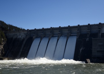 Center Hill Dam spils from five of eight gates