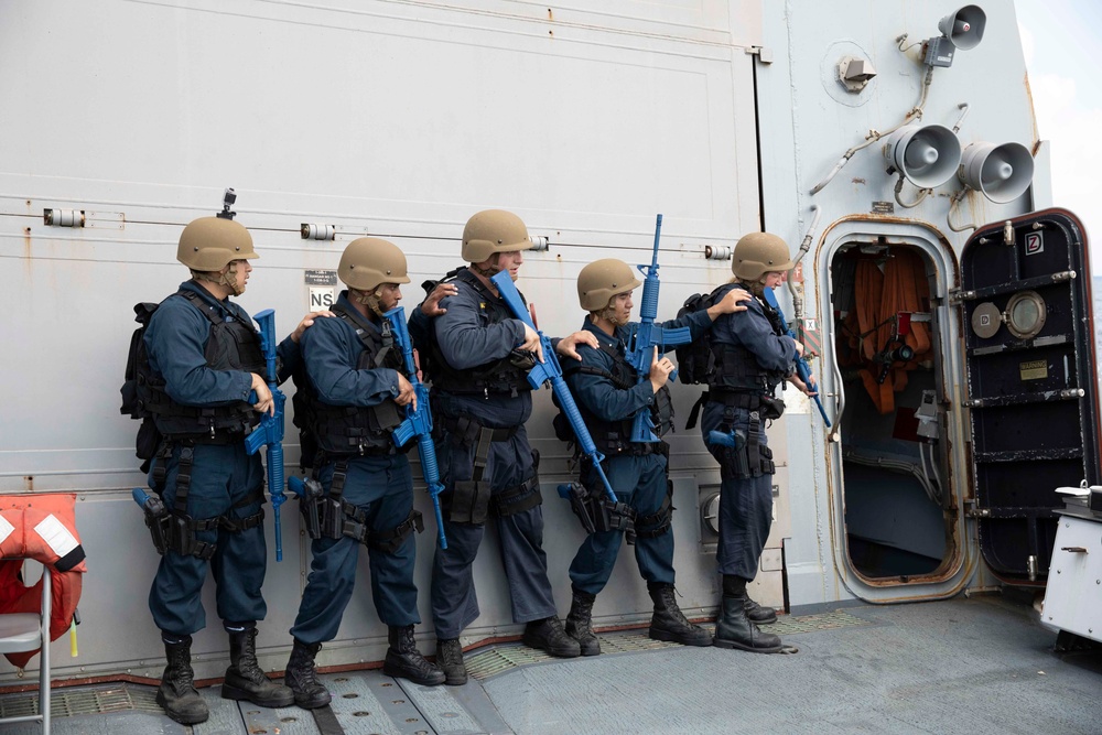 USS Ralph Johnson (DDG 114) conducts a visit, board, search and seizure exercise.