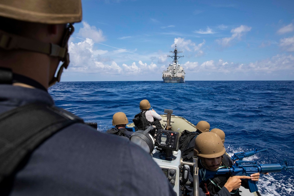 USS Ralph Johnson (DDG 114) conducts a visit, board, search and seizure exercise.