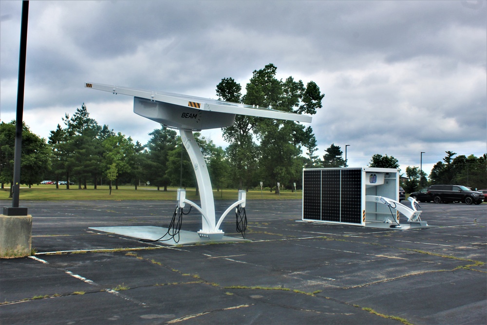 Solar-powered car electric car chargers at Fort McCoy