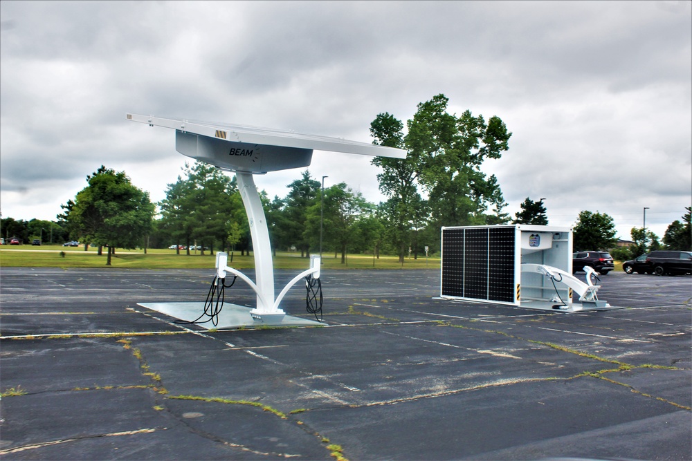 Solar-powered car electric car chargers at Fort McCoy