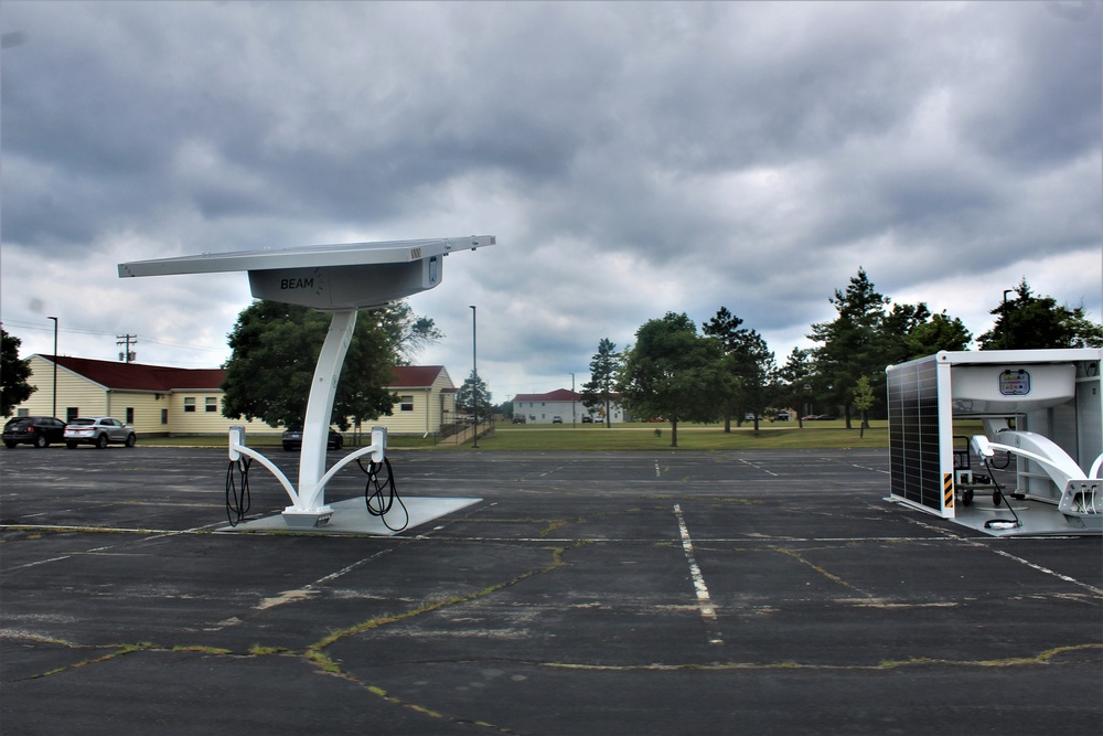 Solar-powered car electric car chargers at Fort McCoy