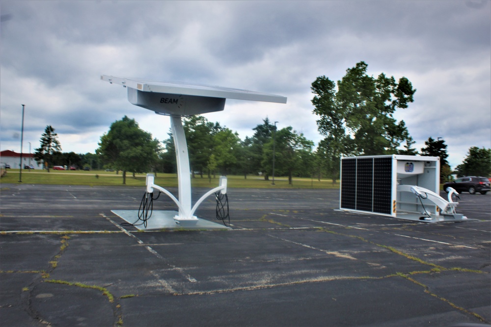 Solar-powered car electric car chargers at Fort McCoy