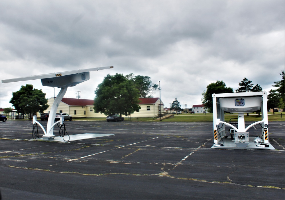 Solar-powered car electric car chargers at Fort McCoy