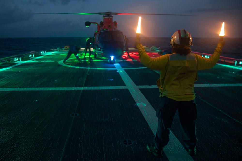 USCGC Munro Conducts Routine Night Flight Operations in South China Sea