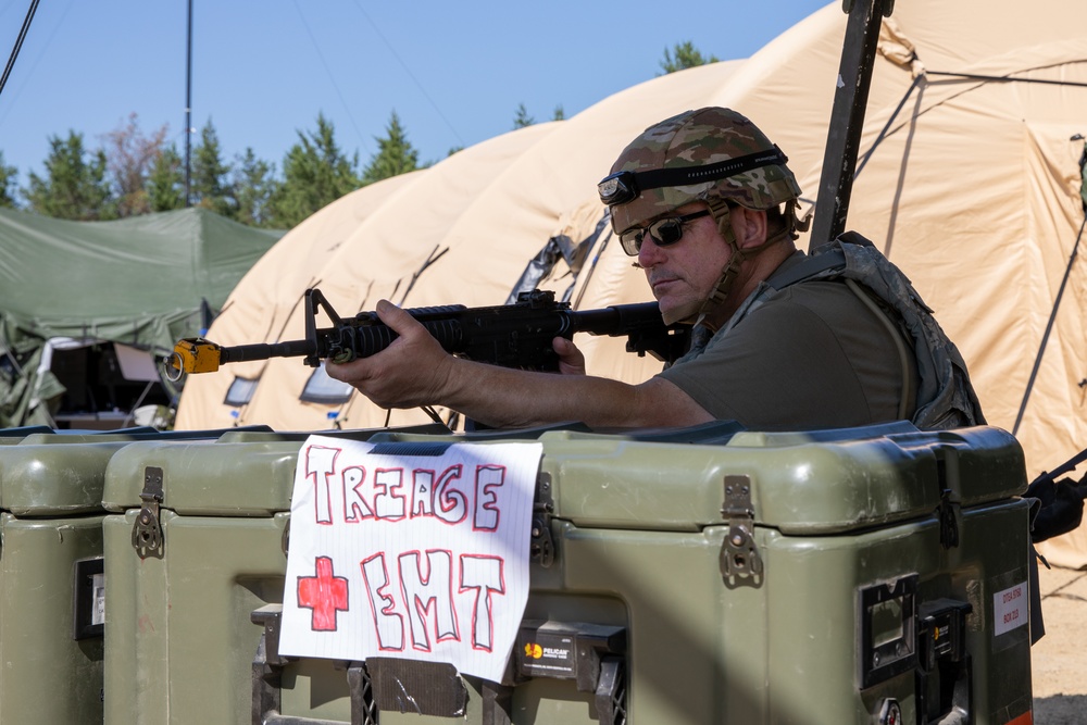 Medical personnel react and treat patients from notional attacks during Combat Support Training Exercise