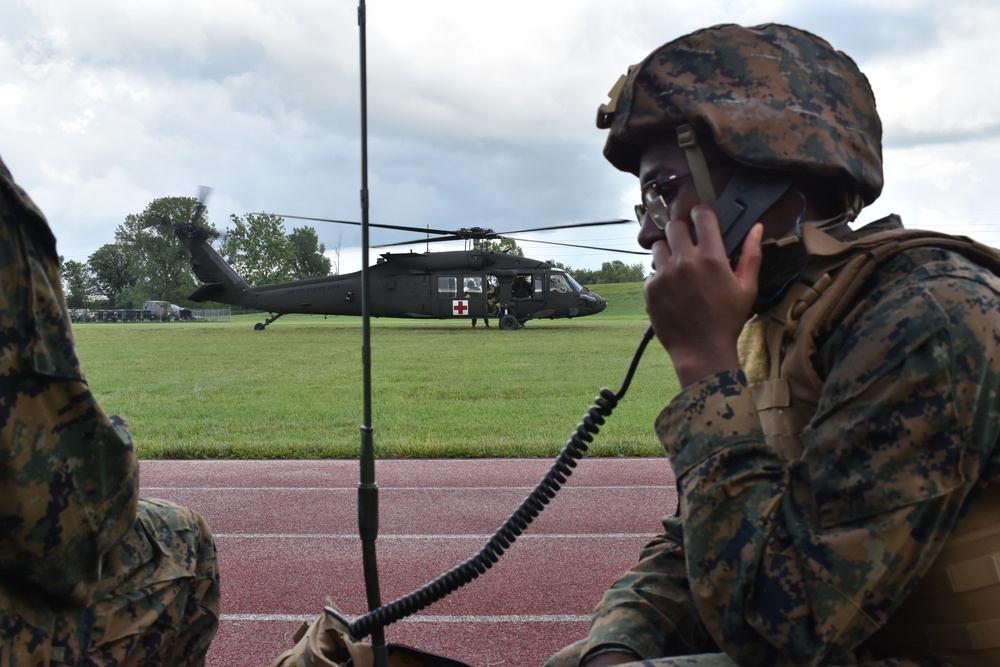 4th Marine Division Communication Marines conduct joint MEDEVAC training with Indiana National Guard