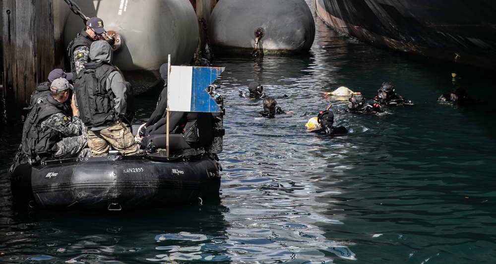 U.S. Navy EOD and RAN CDT conduct simulated hull search exercise