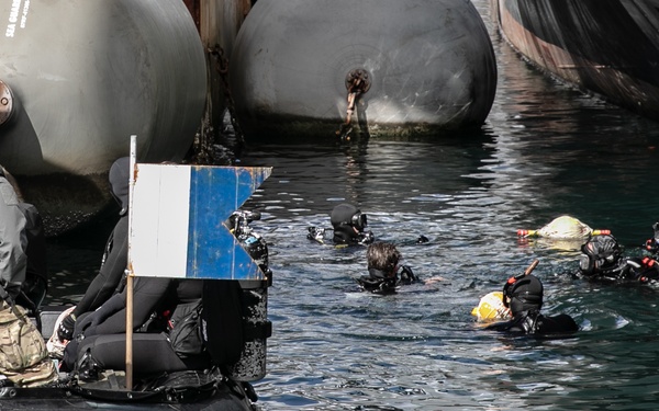 U.S. Navy EOD and RAN CDT conduct simulated hull search exercise