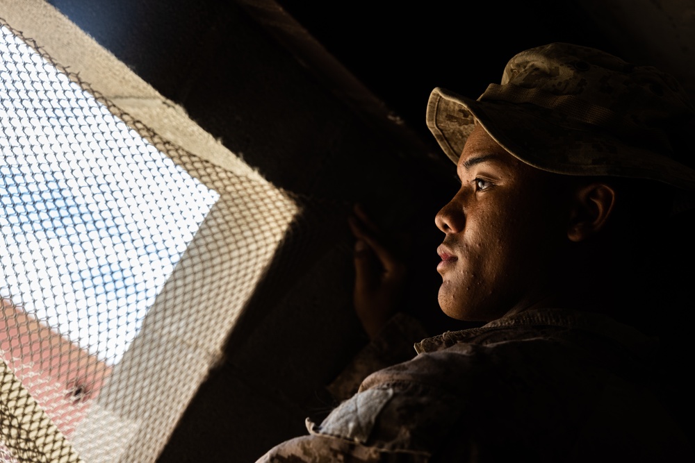 Marines with 3/7, 1st Combat Engineer Battalion defend an urban environment during AFX 5-23