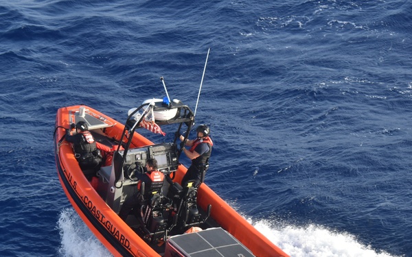 U.S. Coast Guard Cutter Resolute (WMEC 620) conducts small boat operations