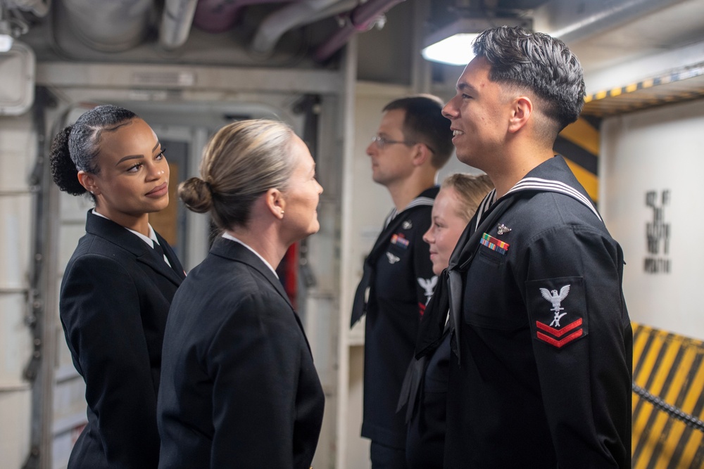 U.S. Navy Sailors Participate In Uniform Inspection