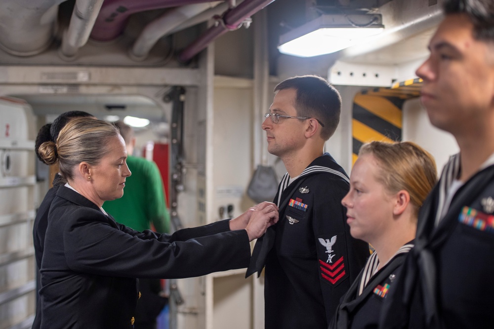 U.S. Navy Sailors Participate In Uniform Inspection