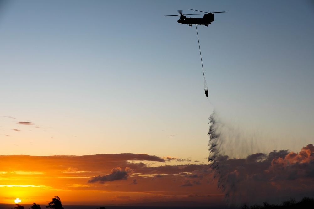 JTF-50 CH-47 Conduct Water Drop Operations on Maui Wildfire Areas