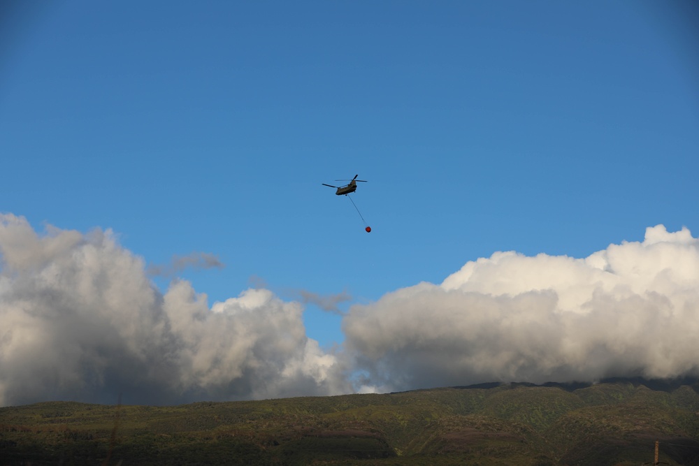 JTF-50 CH-47 Conduct Water Drop Operations on Maui Wildfire Areas