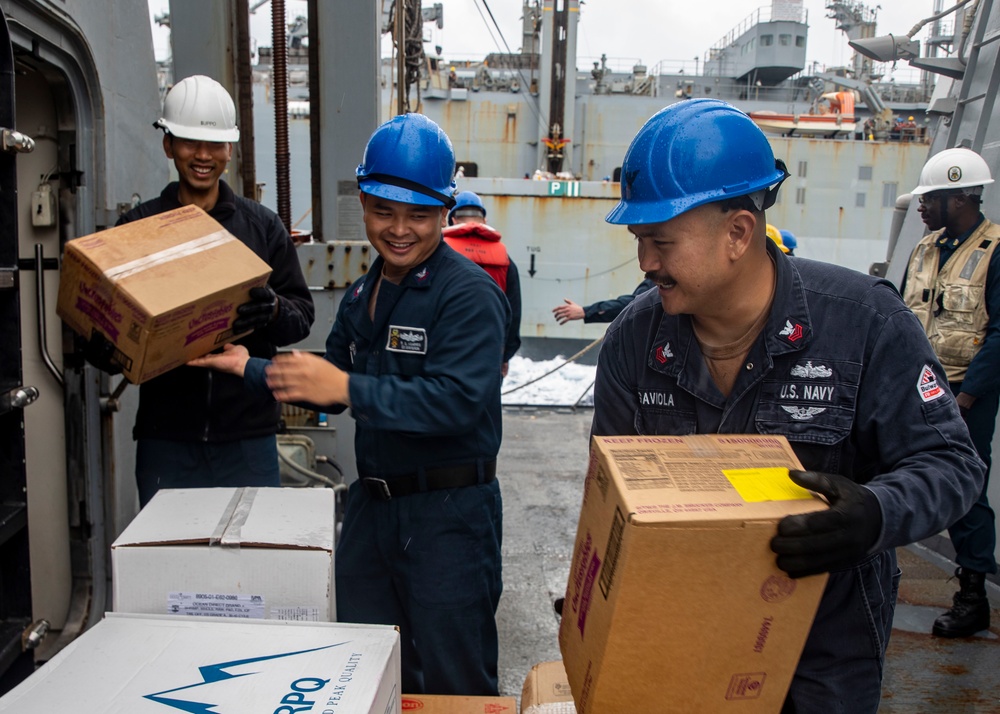 USS John Finn (DDG 113) Conducts Replenishment-at-Sea with USNS Charles Drew (T-AKE-10)
