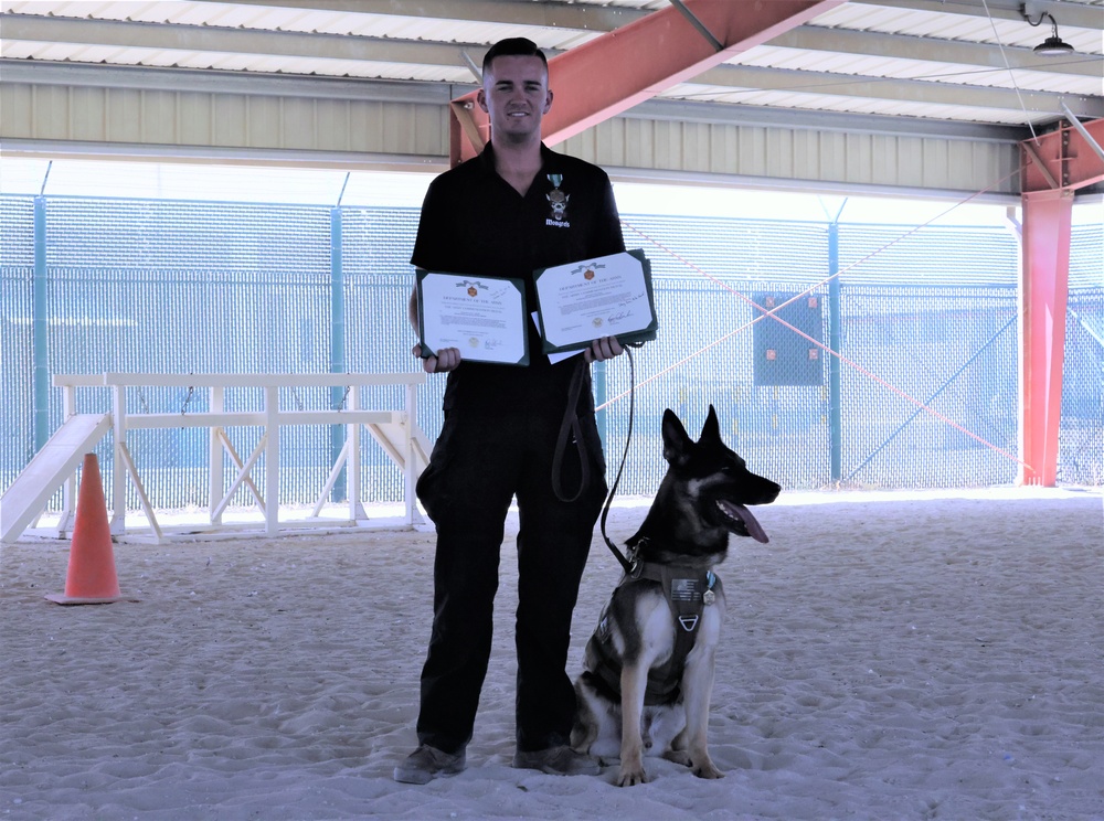 Military Working Dog and Handler receive ARCOM, August 2023