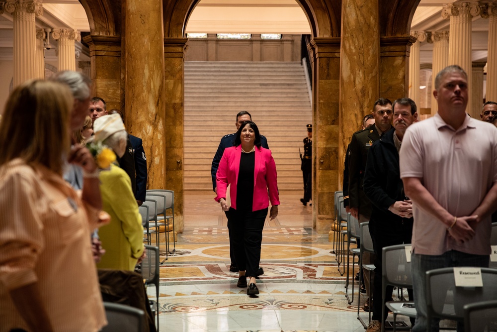 Massachusetts Families of fallen service members receive medals of Liberty and Fidelity.