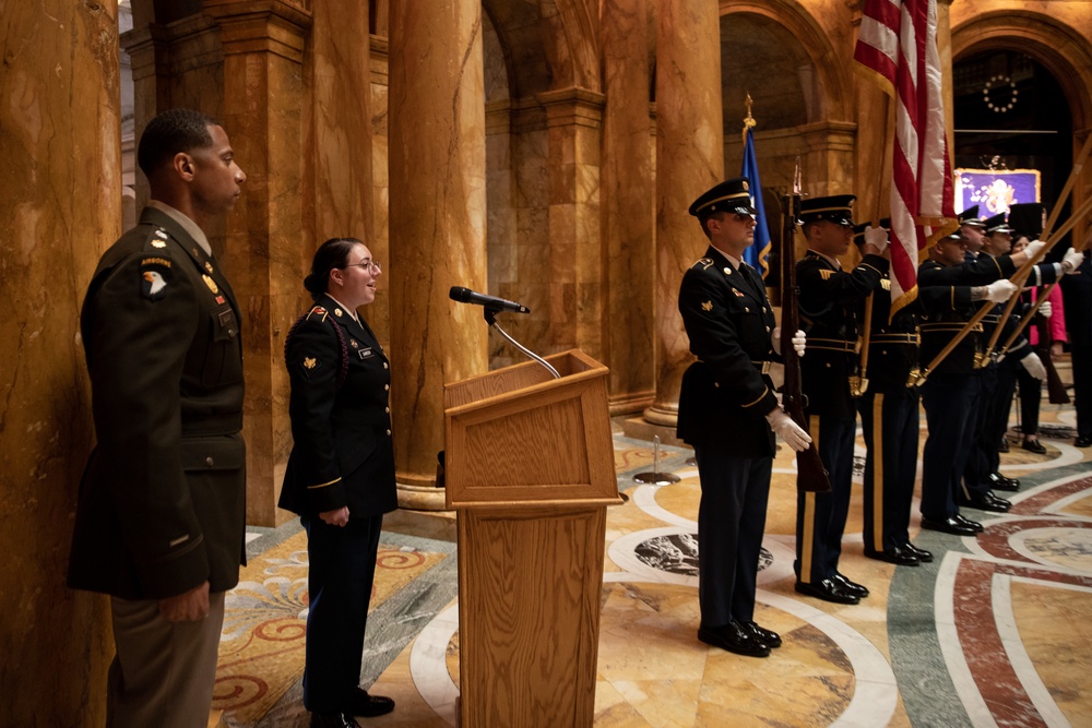 Massachusetts Families of fallen service members receive medals of Liberty and Fidelity.