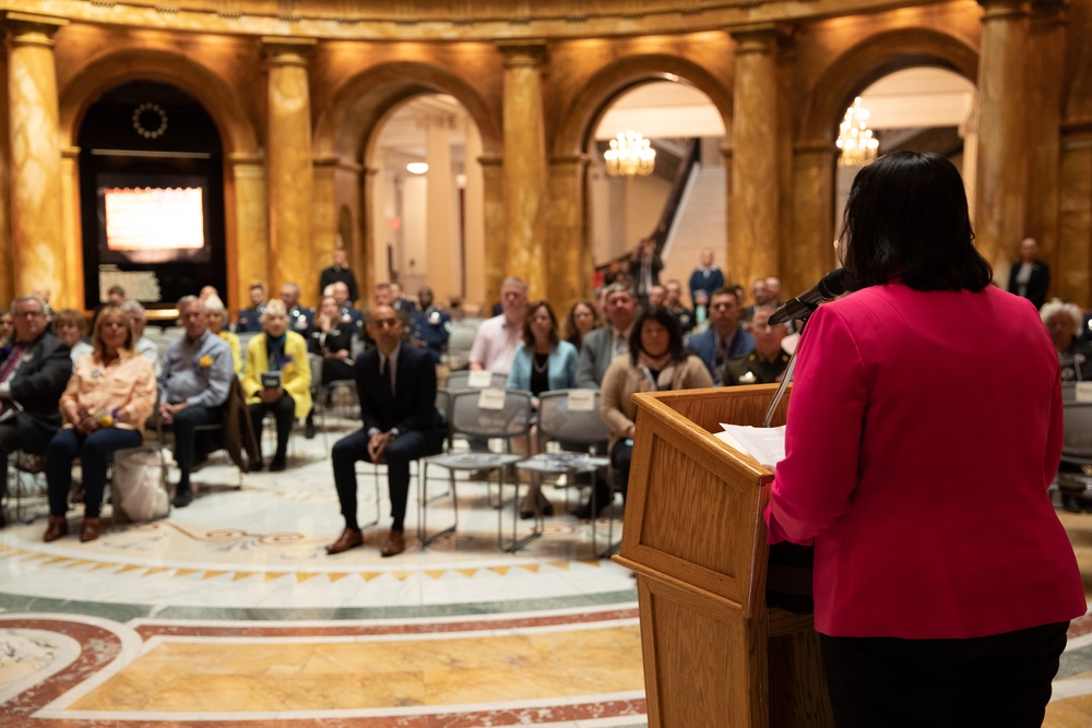 Massachusetts Families of fallen service members receive medals of Liberty and Fidelity.