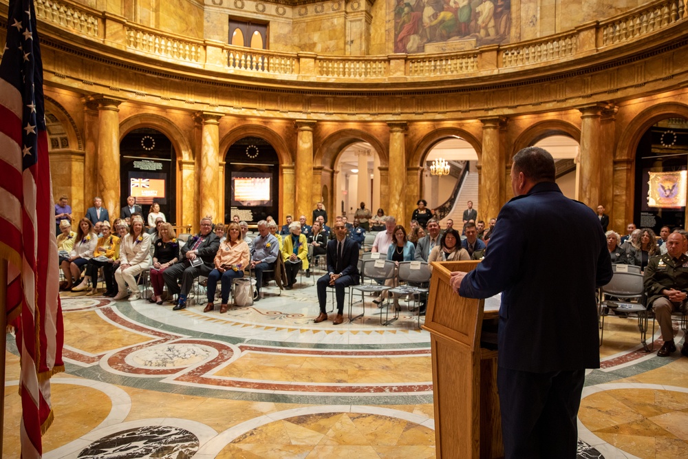 Massachusetts Families of fallen service members receive medals of Liberty and Fidelity.