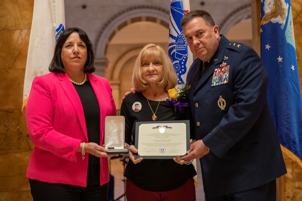 Massachusetts Families of fallen service members receive medals of Liberty and Fidelity.