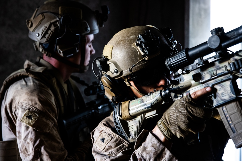 Marines with 3/7, 3rd AAB, 1st CEB conduct a mechanized assault on an urban environment during AFX 5-23