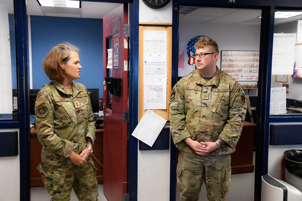 Maj. Gen. Laurie M. Farris visits the farthest-north KC-135 refueling unit, 168th Wing