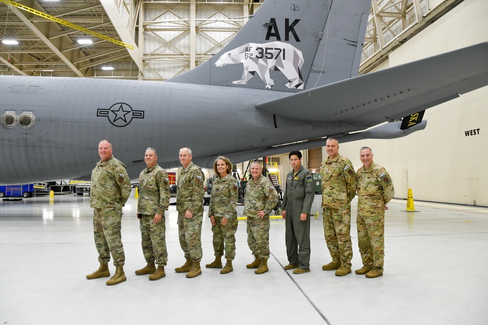 Maj. Gen. Laurie M. Farris visits the farthest-north KC-135 refueling unit, 168th Wing