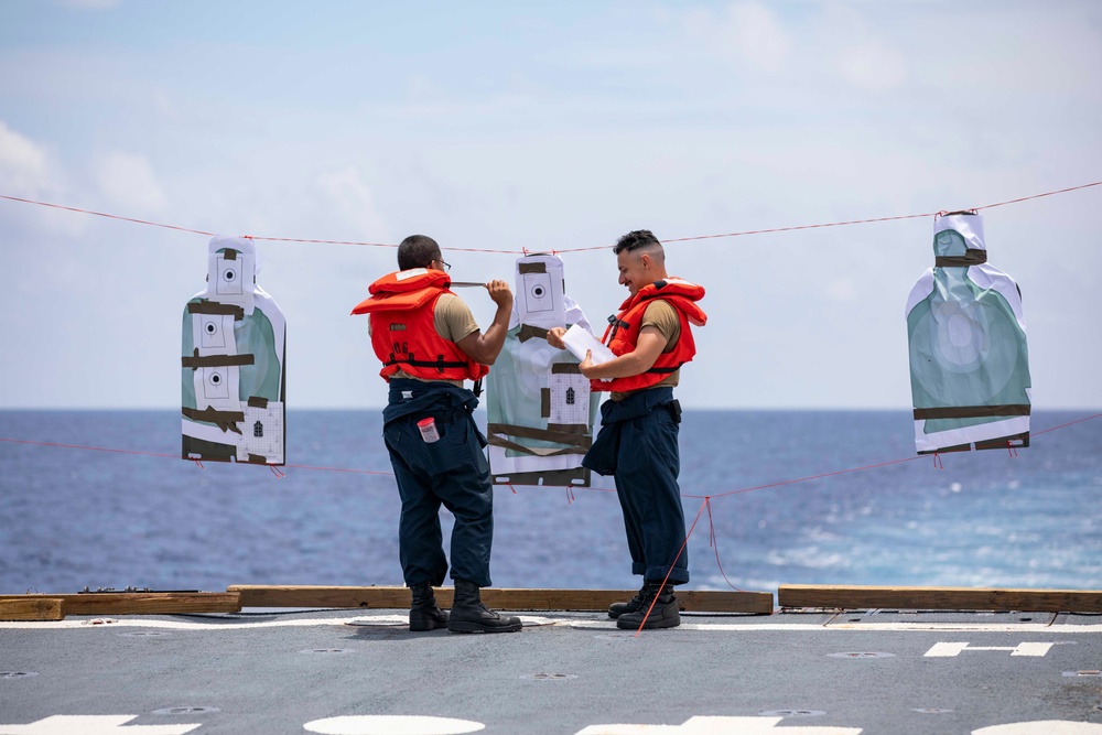 USS Ralph Johnson conducts gun shoot.