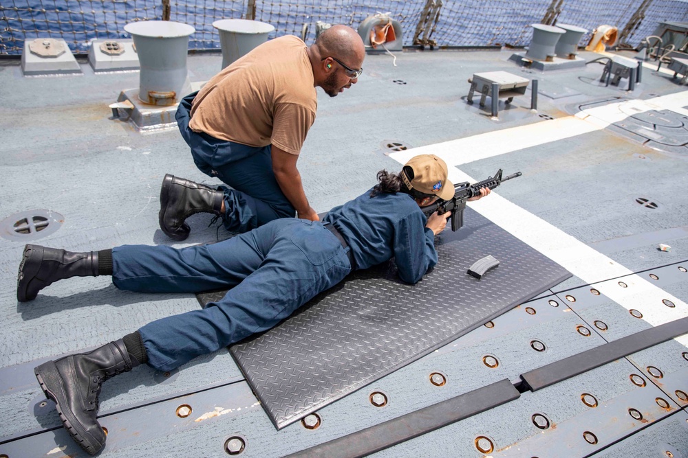 USS Ralph Johnson conducts gun shoot.