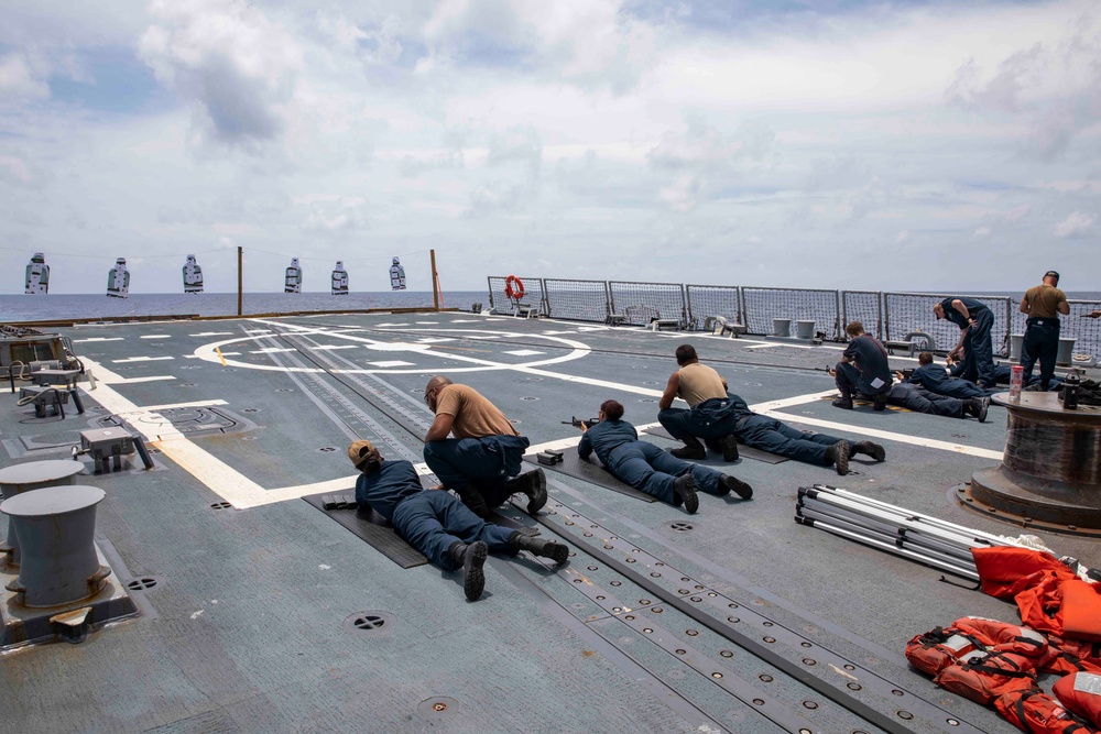 USS Ralph Johnson conducts gun shoot.