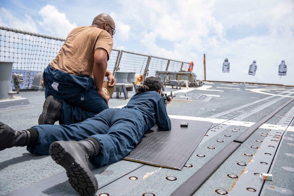 USS Ralph Johnson conducts gun shoot.