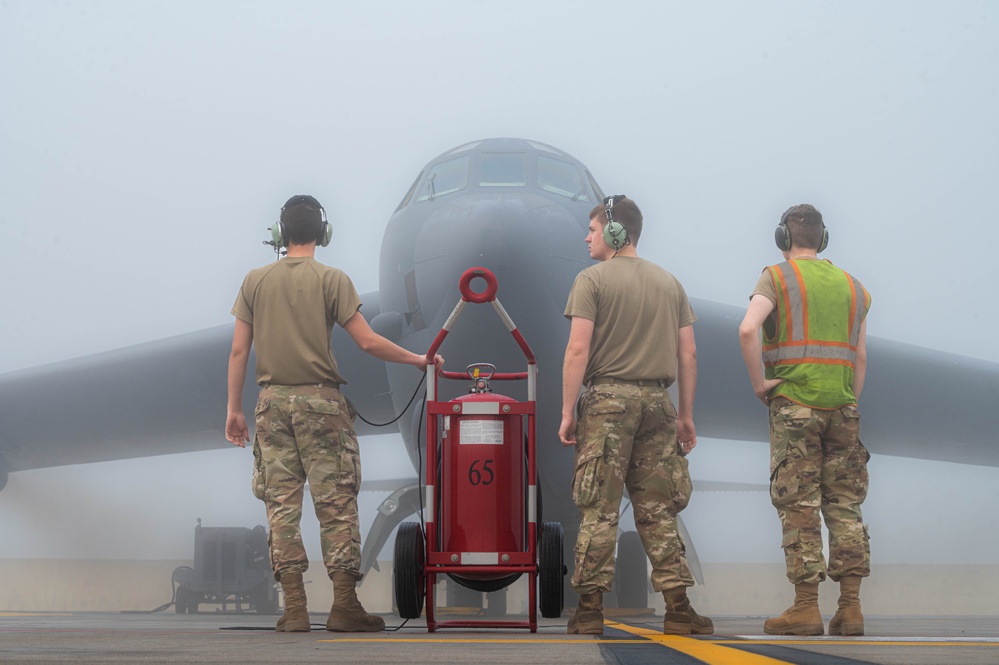 Team Minot completes pre-flight operations in foggy conditions
