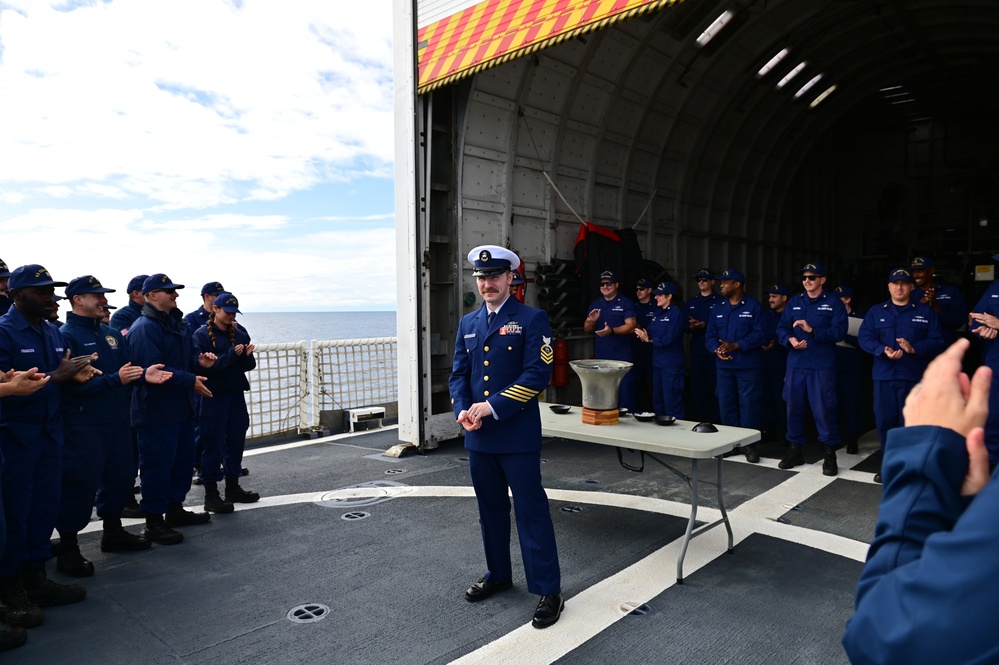 U.S. Coast Guard Cutter Forward (WMEC 911) holds a cutterman’s ceremony during Arctic patrol