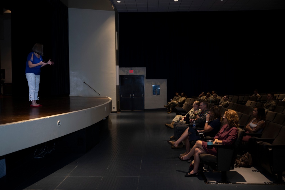 Kristen Christy speaks at Seymour Johnson AFB