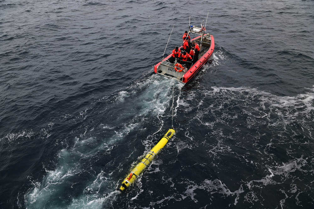 U.S. Coast Guard and U.S. Navy launch unmanned undersea vehicle during Arctic patrol