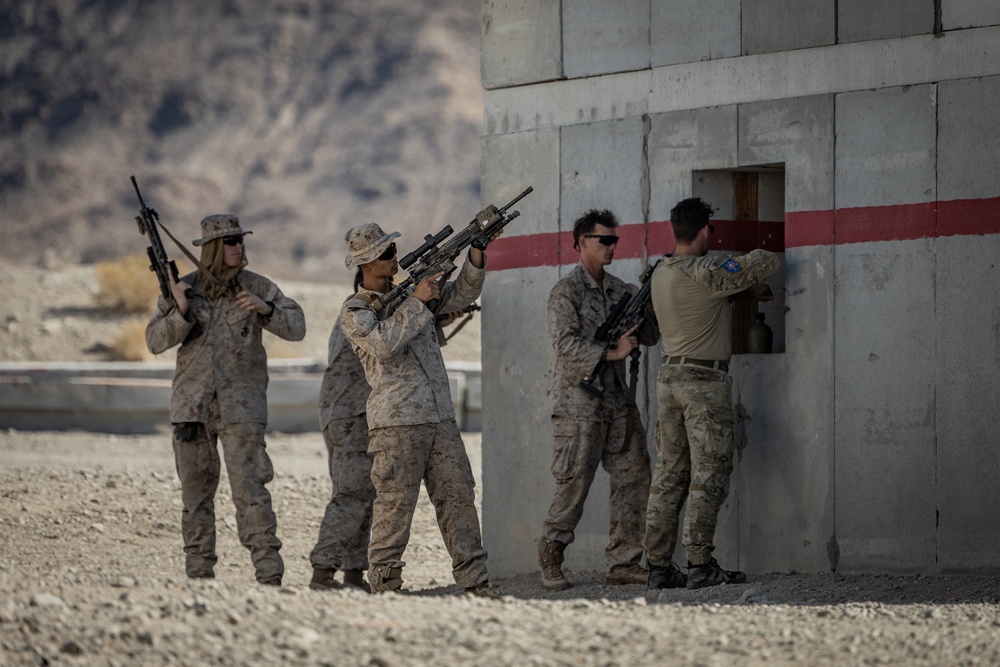 MARSOC Raiders and 3/4 Marines conduct urban warfare exercises at Range 210