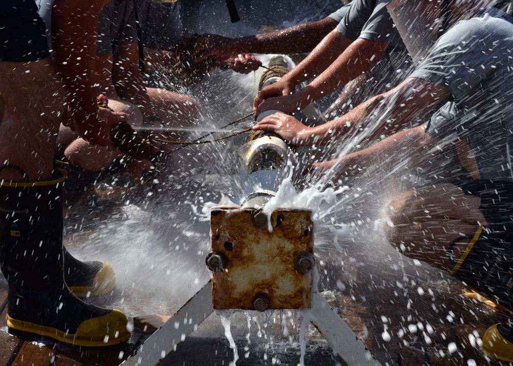 Pipe patching drill leaves swabs all wet