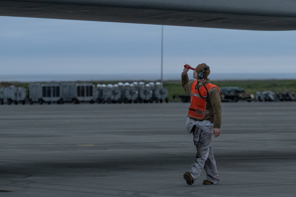 B-2 Spirit stealth bomber night time maintenance in Iceland