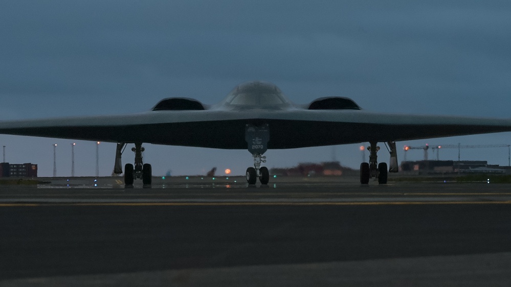 B-2 Spirit stealth bomber night time maintenance in Iceland