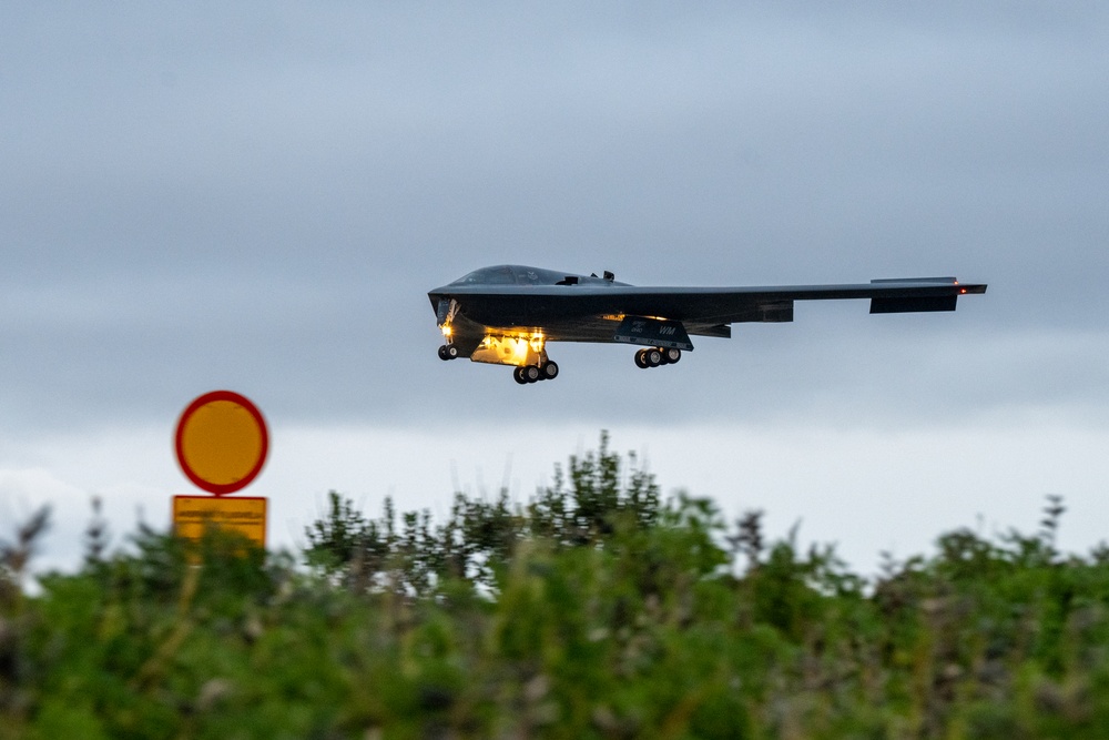 B-2 Spirit stealth bomber evening landing in Iceland