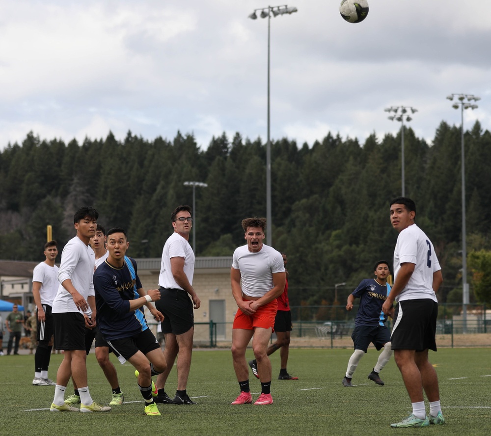 Kicking it: Soldiers play soccer