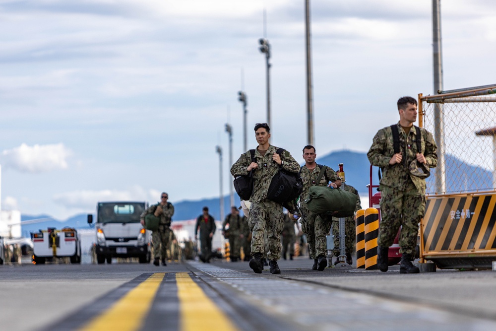 Home at last: U.S. Sailors with VAW-125 return to Marine Air Station Iwakuni Japan